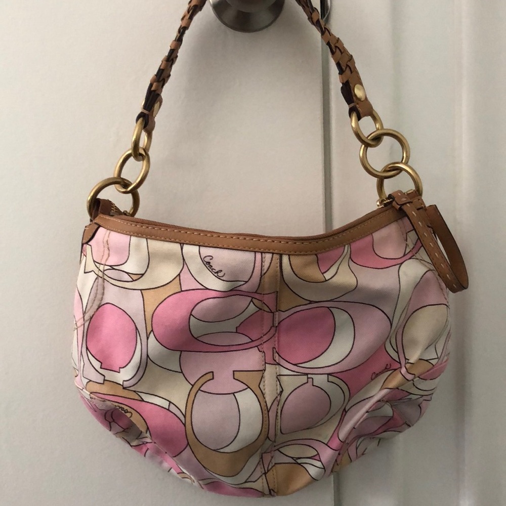 Vintage Signature Coach Pink Optic Soho Hobo 11905 Canvas Tan Bag 2008 - Picture 3 of 7